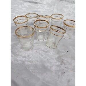 Shot or Sipping Glasses with 24 ct gold trim Set of 8 Vtg
